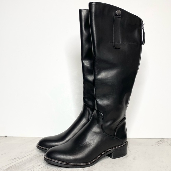 New! Franco Sarto Becks Faux Leather Black Riding Boot 7 1/2 - Picture 1 of 12